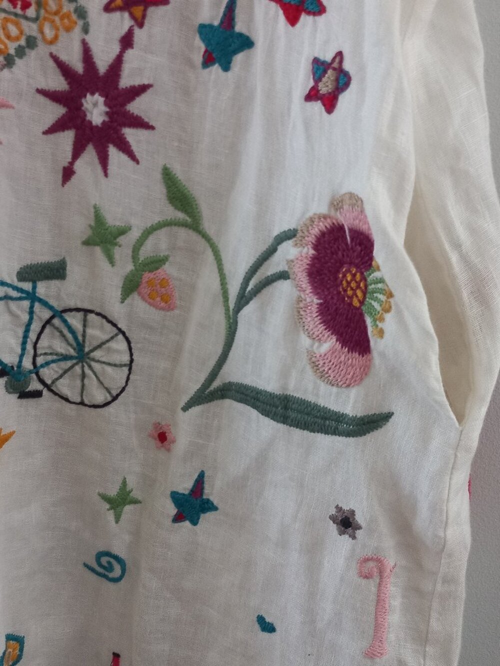 JOHNNY WAS embroidered linen mini dress tunic - Picture 4 of 15